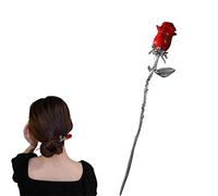 bacchette per capelli, Bacchette for capelli neri pistola, bastoncini for capelli con fiori a forcina in metallo rosa rossa for accessori for capelli da chignon for donne e ragazze(Red)