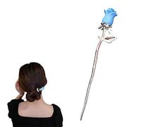 bacchette per capelli, Bacchette for capelli neri pistola, bastoncini for capelli con fiori a forcina in metallo rosa rossa for accessori for capelli da chignon for donne e ragazze(Blue)