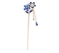 Bacchette per capelli cinesi con strass di cristallo a forma di fiore, colore: blu