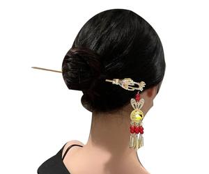 Bacchette per capelli da donna - Bastoncini per capelli lucidi con gioiello | Bastoncini con pompon lanterna brillante, stile antico cinese vintage per la fabbricazione di