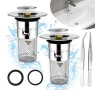 Bacchette per lavabo per scarico da 34 - 40 mm, 2 pezzi universale pop up, filtro di scarico per lavandino, con 2 guarnizioni e pinzette, tappi di scarico in ottone, per cucina e bagno