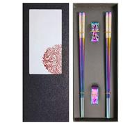 Bacchette Sushi,Guador 2 Paia Bacchette Cinesi Con Supporto In Acciaio Inox Bacchette Giapponesi Lavabili In Lavastoviglie Bacchette Sushi Acciaio Chopsticks Set Egalo Cangiante Bacchette (arcobaleno)