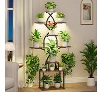 BACEKOLL - Scaffale per piante con luce di crescita, 9 livelli, 162 cm, in metallo e legno, per interni ed esterni, giardino, balcone, nero decorativo