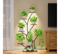 BACEKOLL Supporto per piante con luce di crescita, 8 livelli, 126 cm, in metallo e legno, per interni ed esterni, decorazione per fiori, colore nero, per interni, giardino, balcone