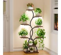 BACEKOLL Supporto per piante con luce di crescita - 8 ripiani, scaffale per fiori 124 cm, in metallo e legno, scaffale per piante - per interni ed esterni, scala portafiori - Scaffale decorativo nero