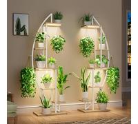 BACEKOLL Supporto per piante in metallo da 160 cm, con luci di crescita, scaffale alto a 6 livelli per più piante, espositore a mezzaluna, supporto per soggiorno, patio, bianco