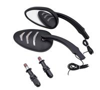 Baceyong Specchi in vetro HD neri/argento per moto 1 coppia di specchietti laterali in alluminio con indicatori di direzione a LED ambra Compatibile con Harley-Davidson