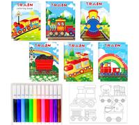BACH AND BOOZY 12 PCS mini libri da colorare sfusi con penne riempitivi per feste con il treno ciuf ciuf piccoli libri di attività con due treni bomboniere per feste di compleanno
