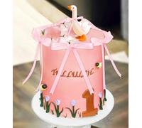 BACH AND BOOZY Topper per torta di compleanno a forma di oca, 14 pezzi, include 1 topper a forma di oca e 13 decorazioni con fiocco rosa, perfetto per feste di primo compleanno