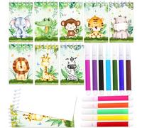 BACH AND BOUJEE 20 pezzi mini libri da colorare in blocco festa safari giungla animali con pennarelli piccoli libri attività elefante leone zebra giraffa regali party compleanno accessori