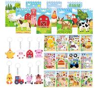 BACH AND BOUJEE 28PCS Farm Party Bag Fillers Farm Animal Mini Notebook Sticker Portachiavi per Festa di Compleanno Baby Shower Goodie Bag Riempitivi Forniture