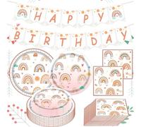 BACH AND BOUJEE 41 pezzi set stoviglie party arcobaleno stile boho compleanni piatti di carta bicchieri tovaglioli decorazioni per feste a tema bambini accessori party bohémien
