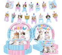 BACH AND BOUJEE Decorazioni per feste a tema gattino, servono 16 piatti da tavola, tovaglioli, tovaglia per decorazioni di compleanno a tema gatto