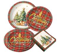 BACH AND BOUJEE piatti natalizi tovaglioli fiocchi di neve natalizi buon natale decorazioni per la tavola piatti di carta rossi con albero di natale per feste servire 20