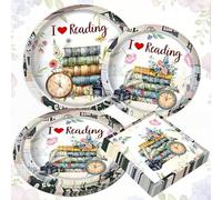 BACH AND BOUJEE piatti storie libri tovaglioli club libro accessori festa libri decorazioni appassionati libro fan 24 ospiti