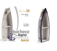 BACHECA BARCA IN LEGNO 2 RIPIANI MENSOLA DA TAVOLO BIANCA BLU BEIGE AS 582210