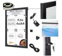 BACHECA DA ESTERNO A LED,IN ALLUMINIO,COLORE NERO,CON SERRATURA E CHIAVE INCLUSI - 4xA4