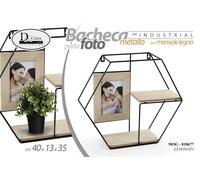 BACHECA DA PARETE IN METALLO MENSOLE LEGNO 401335 CM CON PORTAFOTO MOG-818677