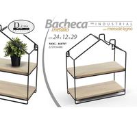 BACHECA DA PARETE METALLO NERO 241229 CM CASETTA 2 RIPIANI IN LEGNO MOG-818707