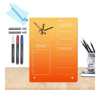 Bacheca da tavolo, in acrilico cancellabile a secco, orologio da tavolo con straccio e 3 penne di diversi colori per adulti