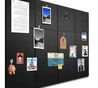 Bacheca Grande 120x90cm Bacheca in Feltro Autoadesiva con 90 Puntine, 12 Pezzi 9mm di Spessore Bacheca, Vision Board per Foto, Bacheca Promemoria per Casa Cucina Ufficio Scuola, Nero