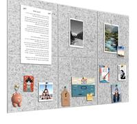 Bacheca grande 90 x 60 cm, in feltro, autoadesiva, con 60 puntine, 6 pezzi da 9 mm di spessore, lavagna visiva per foto, appunti per casa, cucina, ufficio, scuola, grigio argento