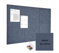Bacheca grande in feltro, confezione da 6 bacheche da 30 x 30 cm, grigio scuro, con 30 puntine e 36 linguette adesive rimovibili sicure, alternativa alle lavagne in sughero, piastrelle da parete in