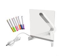 Bacheca in acrilico con luce a LED con supporto regolabile, per appunti, disegni o promemoria in casa o in ufficio, 7 penne colorate (grande)