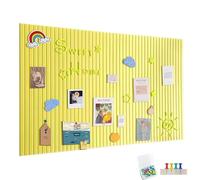 Bacheca in feltro, 90 x 60 cm, autoadesiva, in feltro, con 30 spille, decorazione da parete per ufficio, cucina, foto, memo, giallo limone