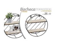 BACHECA IN METALLO ROTONDA DA PARETE CON MENSOLE IN LEGNO 25 X 10 CM NERO 832161