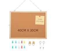 Bacheca in Sughero 40 x 30 cm, Pannello in Sughero con Cornice in Legno, Con 10 Spilli, Lavagna da Parete Ideale per Ufficio, Camera da Letto e Casa, Design Doppio Lato, Sughero Pannelli Muro.