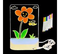 Bacheca LED in acrilico per messaggi, 12,7 x 17,7 cm, lavagna da disegno illuminata a LED, luce notturna riscrivibile con 7 penne per scuola, casa, stanza, scrivania