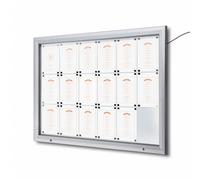 Bacheca per esterni con illuminazione LED, apertura a ribalta e pistoni a gas, formato 18xA4, vetro temperato ESG, IP56