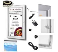 BACHECA PORTA MENU ESTERNI LUMINOSA A LED, LOGO O REMOVIBILE, PROFILI SILVER