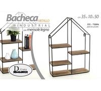 BACHECA PORTA OGGETTI METALLO CASETTA PARETE MENSOLE LEGNO 351050CM