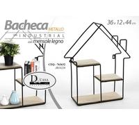 BACHECA PORTA OGGETTI METALLO CASETTA PARETE MENSOLE LEGNO 361244CM