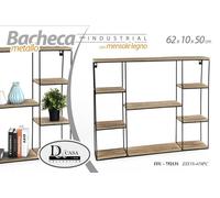 BACHECA PORTA OGGETTI METALLO INDUSTRIAL PARETE MENSOLE LEGNO 621050CM