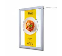 Bacheca porta poster da esterno 70x100cm con retroilluminazione LED, anta in vetro temperato e apertura a ribalta