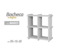 BACHECA SCAFFALE DA PARETE MENSOLA IN LEGNO BIANCO 35X13X35CM 4 SCOMPARTI 782459