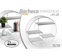 BACHECA TONDA DA PARETE 4 MENSOLE METALLO BIANCO 6120 CM INDUSTRIAL IRO-781605