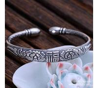 Bachelet for Women, Originale S999 Bachelet Etnic Vintages Vintage Retro Thai Relief Fu Word Peony Sei Parole Bracciale Regolabile Bracciale Cinese Accessori Accessori Accessori Accessori