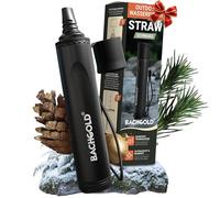 Bachgold Straw Filtro Acqua Outdoor Survival - Attrezzatura Prepper Ultraleggera fornisce fino a 500 L di acqua potabile fresca per ogni caso di gravità, con tubo, struttura durevole, Nero