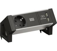 Bachmann Desk 2 alluminio nero - striscia socket - ingresso ingresso GST18 - connessione di output 1 (CEE 7/3 2 x USB) - 20 cm