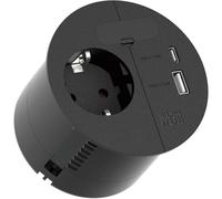 BACHMANN Presa da incasso LOOP IN CHARGE 1 presa 1 presa USB A/C 22 W con passacavo 2 m cavo di alimentazione per ufficio, sala riunioni e spazio abitativo in nero 938.201