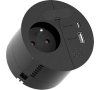 BACHMANN Presa da incasso LOOP IN CHARGE 1 presa UTE Francia 1 USB A/C 22 W con passacavo 2 m cavo di alimentazione per ufficio, sala riunioni e soggiorno, colore nero 938.202