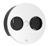 BACHMANN Presa da incasso Twist 2 rotonda, 1 presa con cavo USB A e USB C da 2 m, per cucina e ufficio, bianco 946.204 (con apertura automatica e rivestimento anti-impronte