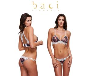 Baci COMPLETO INTIMO Floreale Grey Floral & Lace Bra Set Thong with Side TIE