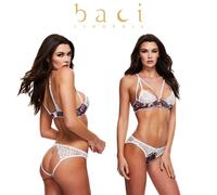 Set Intimo Floreale e Pizzo con Reggiseno Morbido e Perizoma Aperto Dietro - M/L