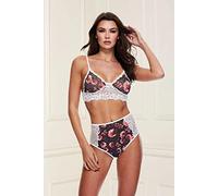 Set Intimo Baci in Pizzo Floreale con Reggiseno e Slip a Vita Alta - M/L