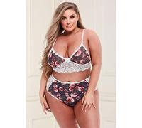 Baci Taglie Forti - Set Reggiseno Floreale in Pizzo con Vita Alta